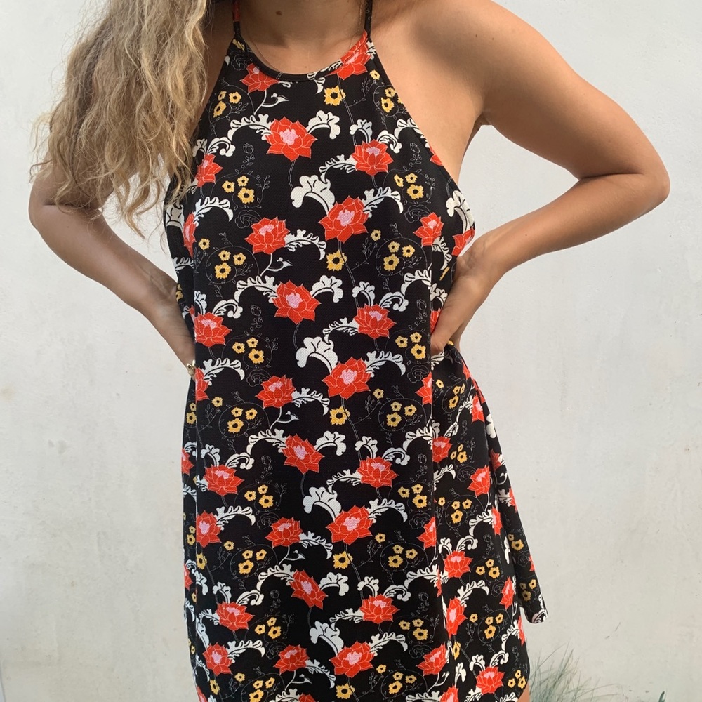 Zara floral black and red high neck dress